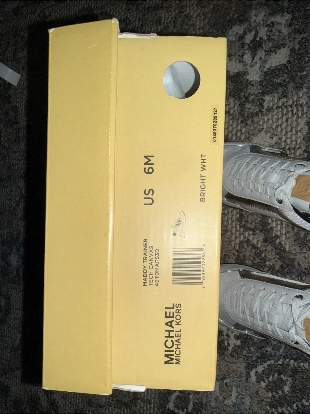 Michael Kors White, Black & Silver MK Logo Wedge Sneakers